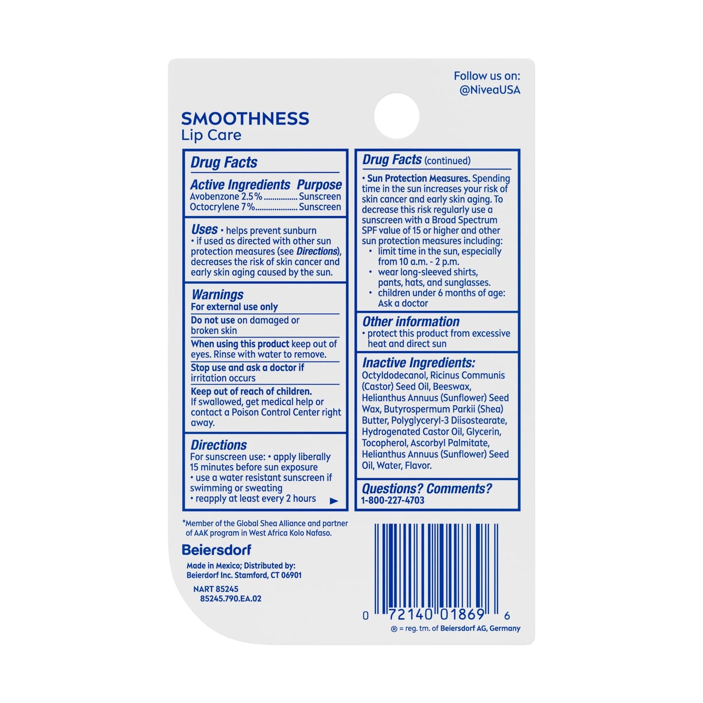 NIVEA Smoothness Lip Care, Lip Balm SPF 15 with Shea Butter, 0.17 oz Stick, Pack of 2