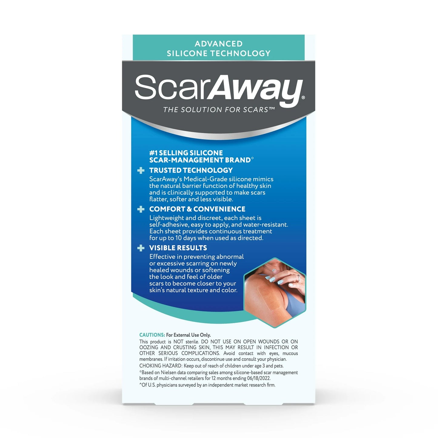 ScarAway Silicone Scar Sheets Shrink, Flatten and Fade Scars, Clear, 6 Count