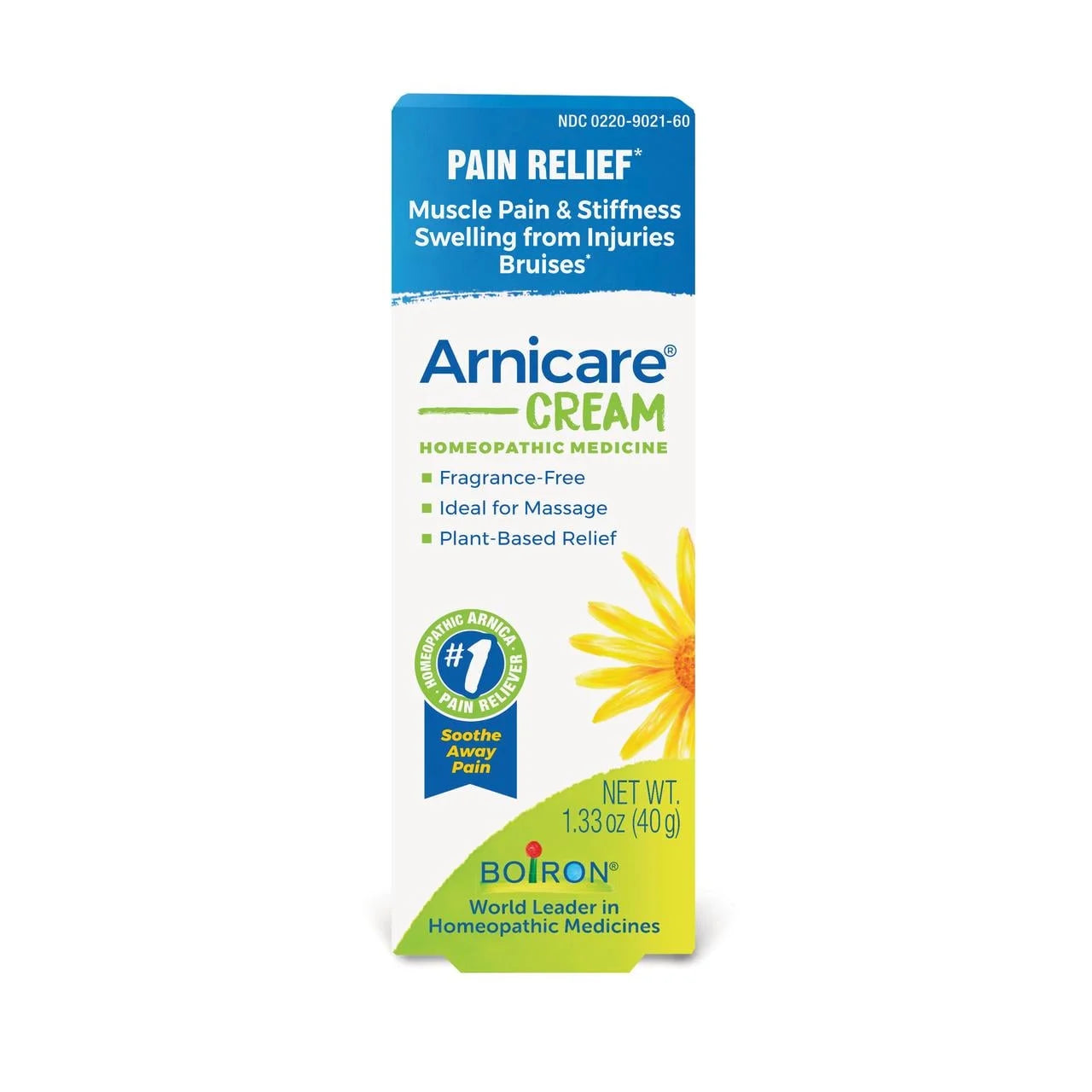 Boiron Arnicare Cream, Homeopathic Medicine for Pain Relief, Muscle Pain & Stiffness, Swelling from Injuries, Bruises, 1.33 oz