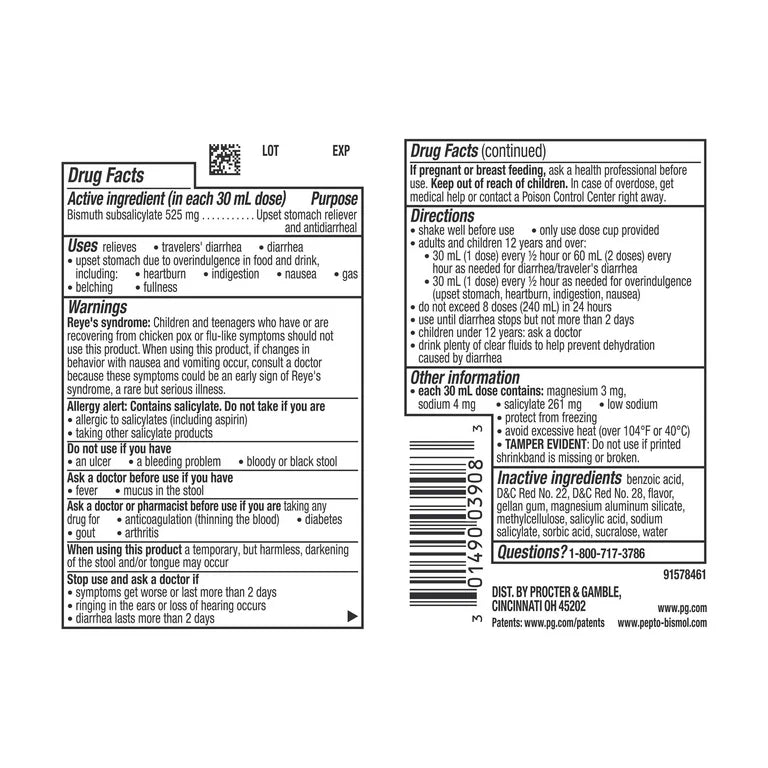 Pepto Bismol Liquid, Indigestion and Anti-Diarrhea Stomach Relief, Original, 8 Fl oz