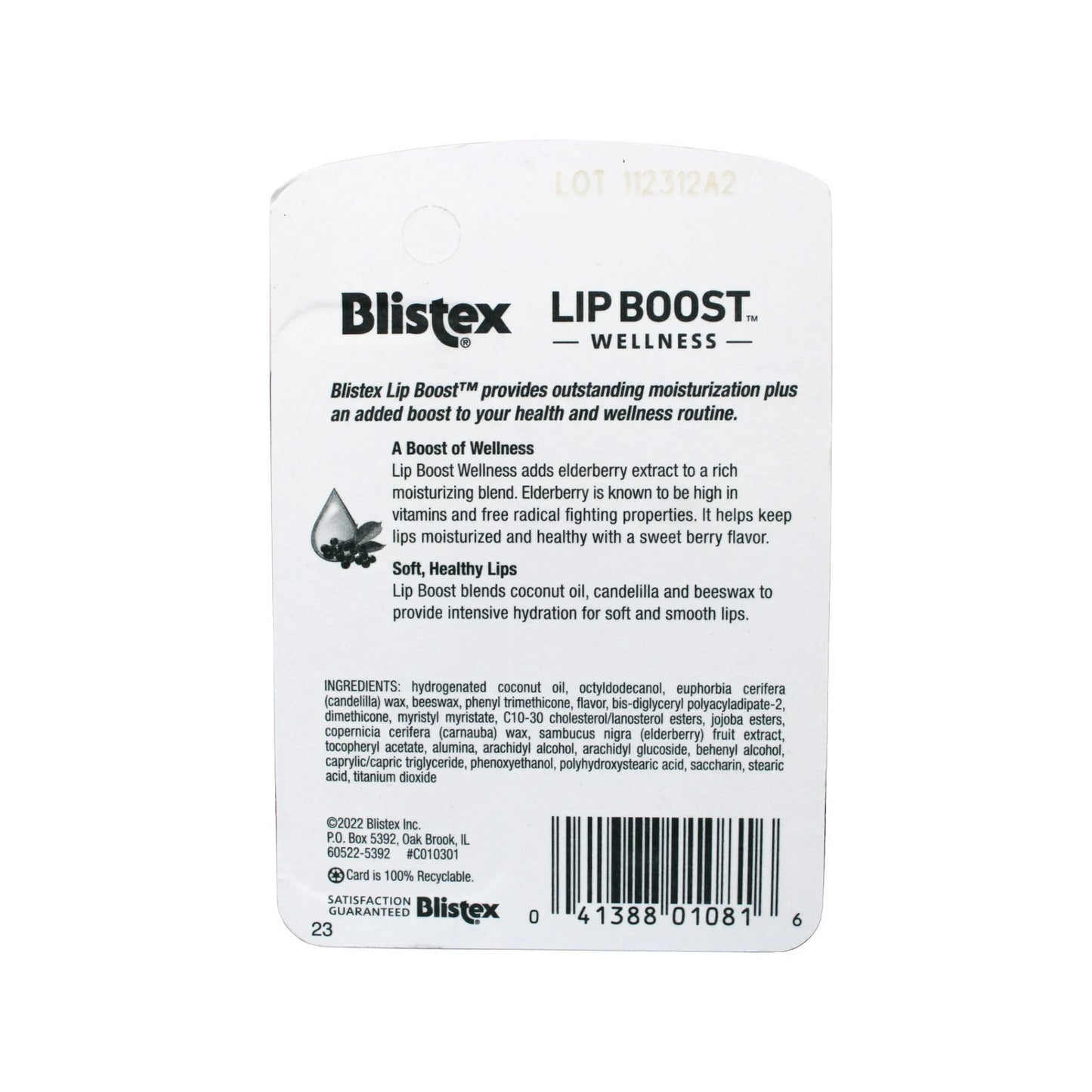 Blistex Lip Boost Wellness, Intensive Hydration from Coconut Oil & Beeswax, Elderberry Moisturizer 0.13 oz