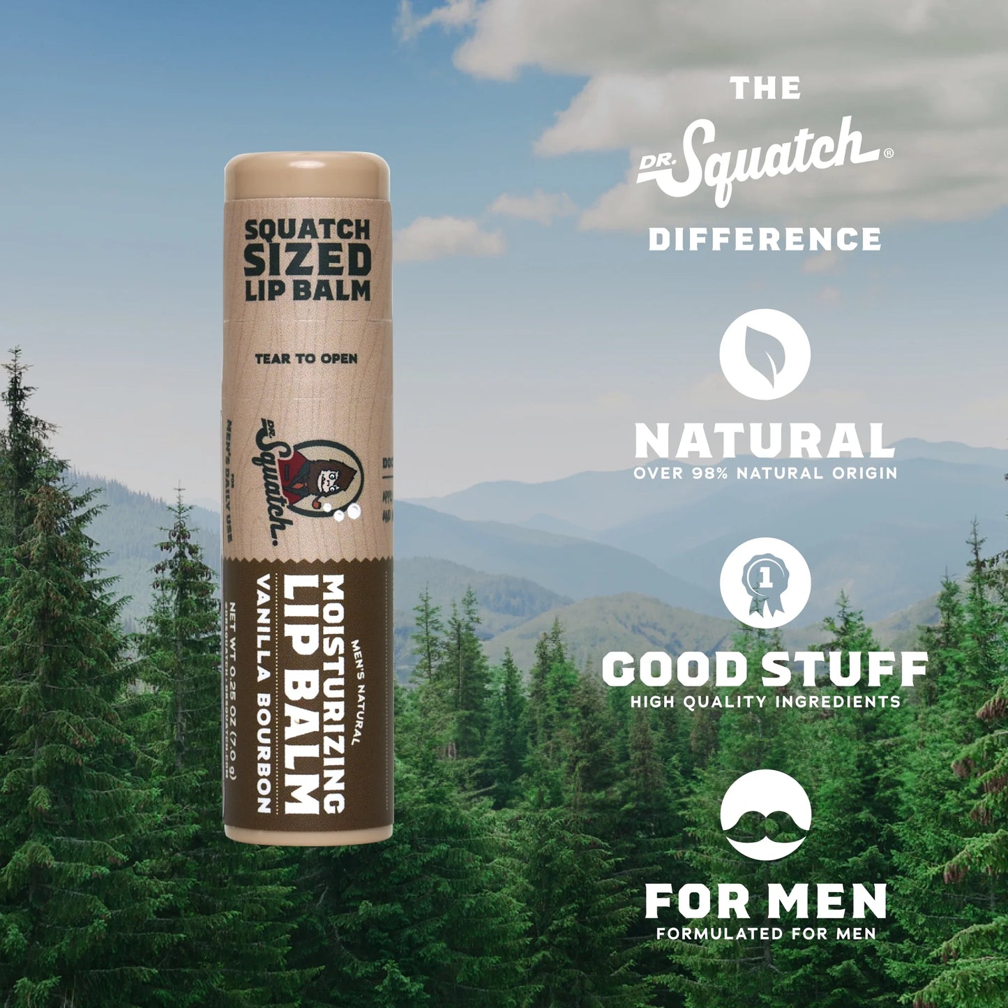 Dr. Squatch Vanilla Bourbon Moisturizing Lip Balm Moisturizer Natural Lip Moisturizer, 0.25 Oz