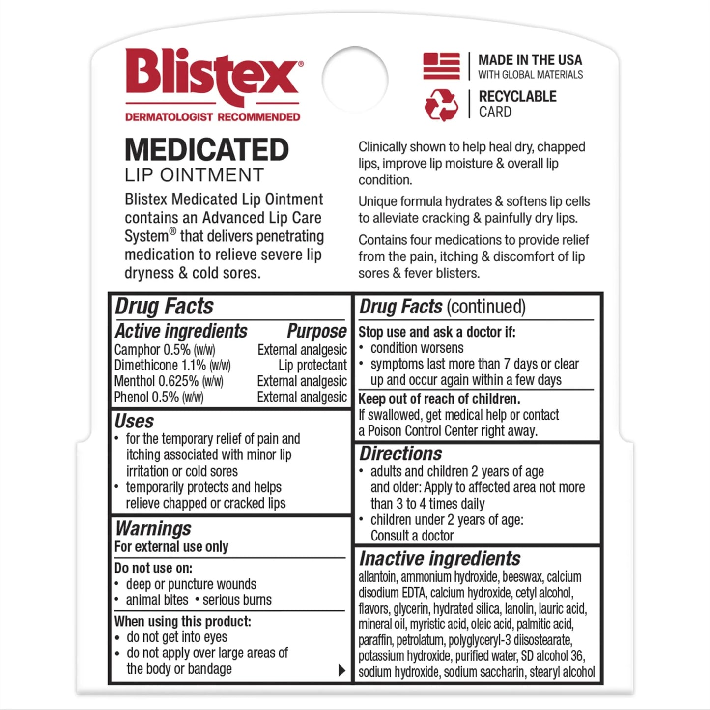 Blistex Medicated Lip Ointment - Advanced Moisture for Dry, Chapped Lips - 2 Count, 0.21oz Ea