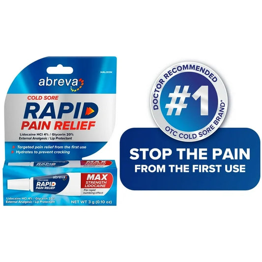 Abreva Cold Sore Treatment Rapid Pain Relief Cream - 1 Tube, 3 Grams