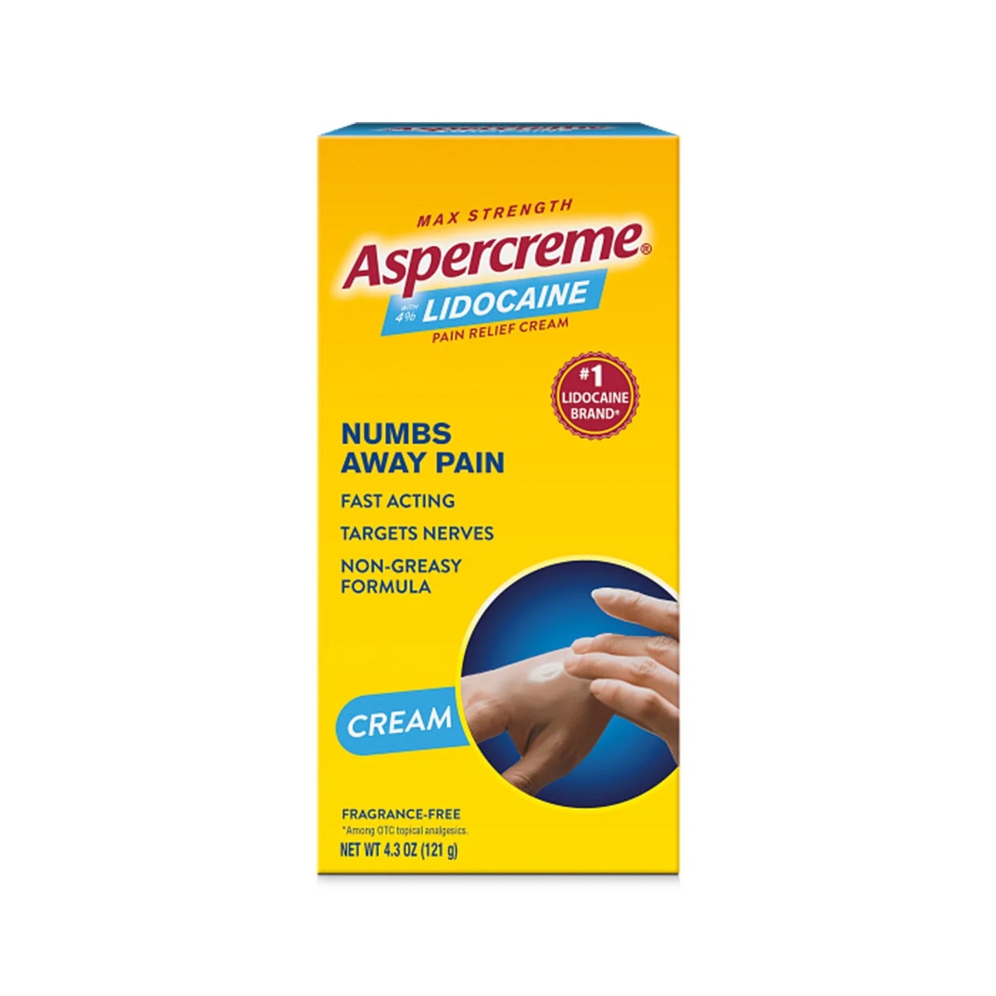 Aspercreme Max Strength Topical Numbing Pain Reliever for Nerve Pain Relief, 4% Lidocaine, Odor Free, 4.3 oz