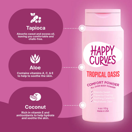 Happy Curves Comfort Powder, Talc & Aluminum Free Deodorant for Women, Tropical Oasis, 4 oz