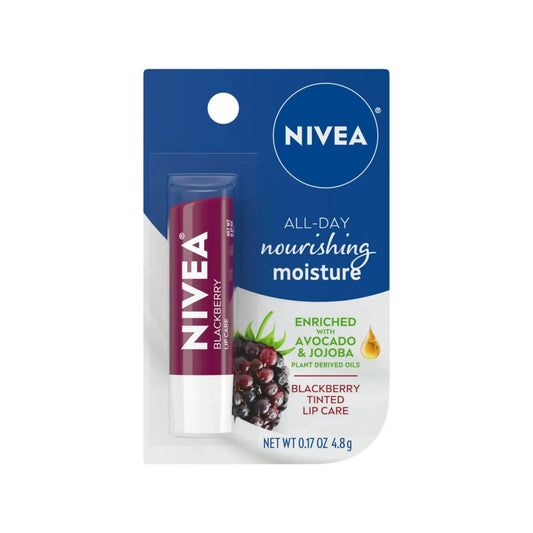 NIVEA Lip Balm, Blackberry Flavored Tinted Lip Balm Stick with Shea Butter and Jojoba Oil, 0.17 Oz