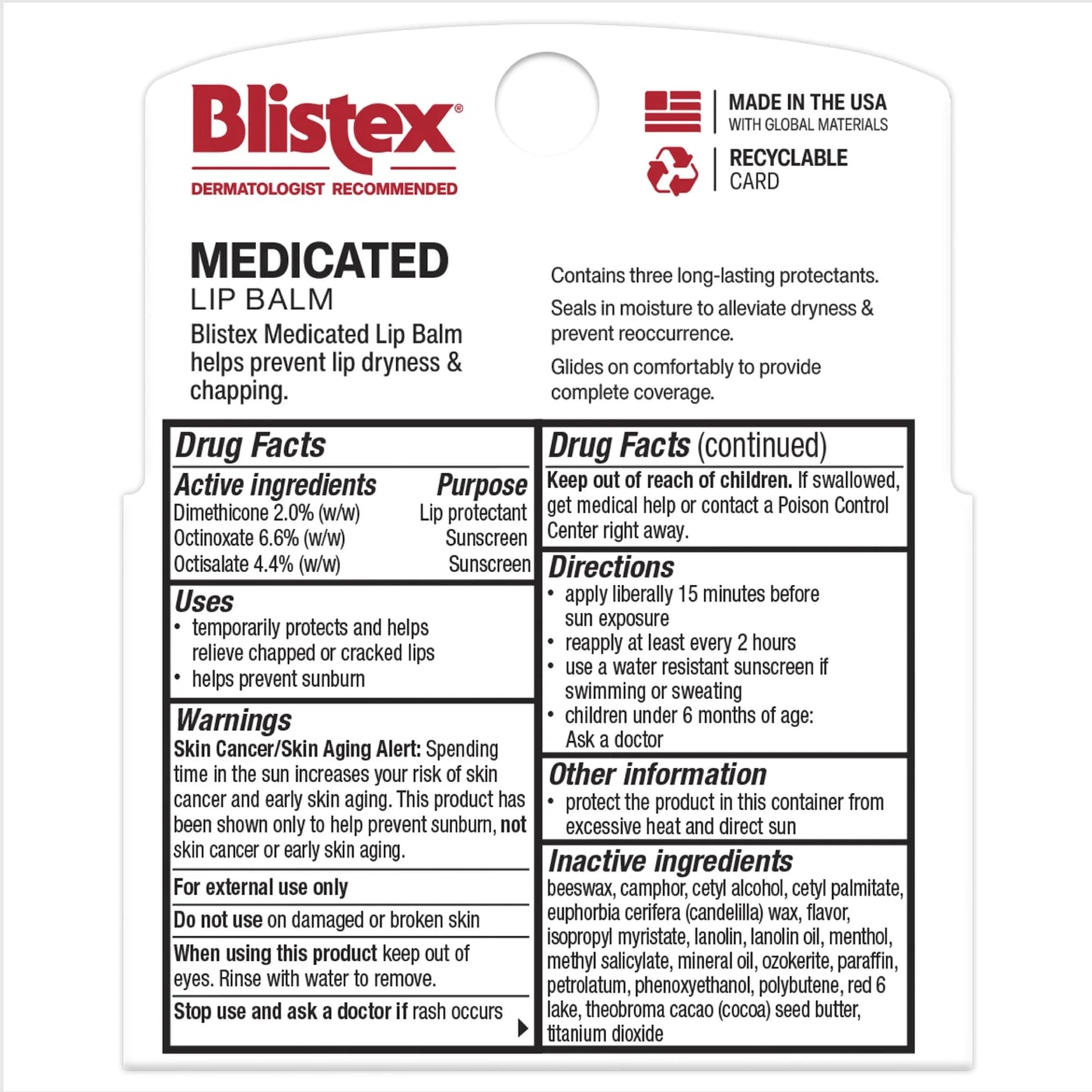 Blistex Medicated Lip Balm - Advanced Protection for Dry, Chapped Lips - 3 Count, 0.15oz Ea