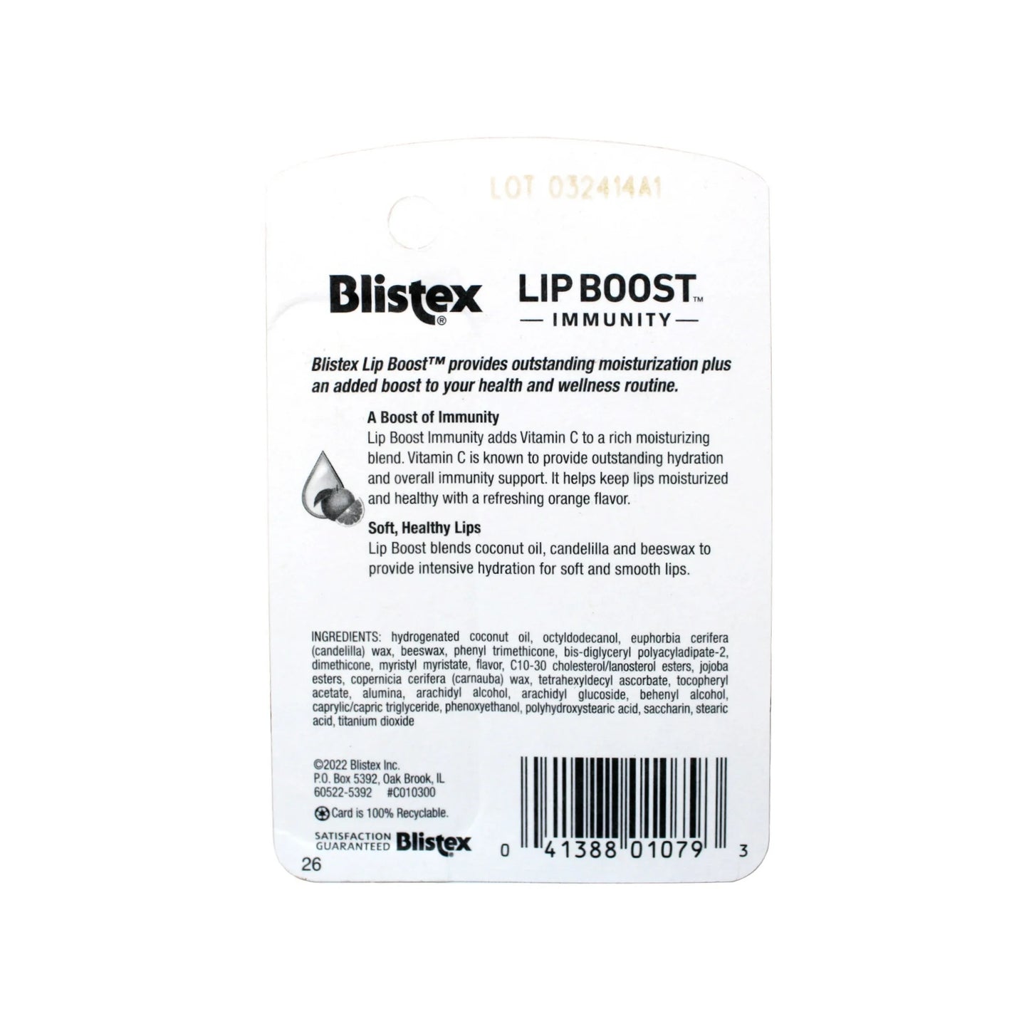 Blistex Lip Boost Immunity, Lip Balm, Intensive Hydration, Vitamin C, Coconut Oil & Beeswax, Moisturizer 0.13 oz